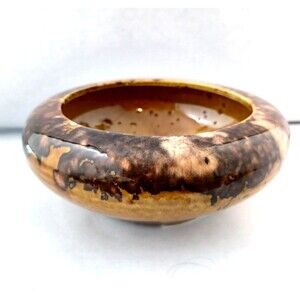 Vintage Brush McCoy Bowl Brown Onyx Drip Glaze Planter Dish Art Pottery